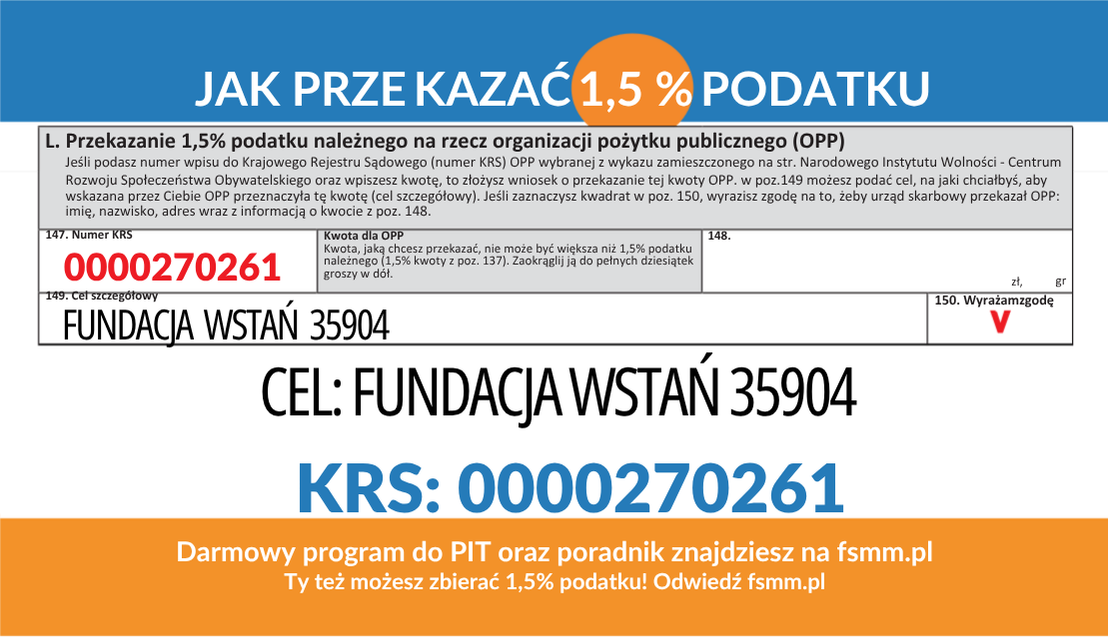 Fundacja Wstań - Przekaż 1,5% podatku - wstań.pl